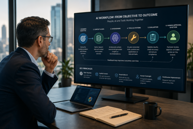 Business professional using AI tools as prompt engineering evolves