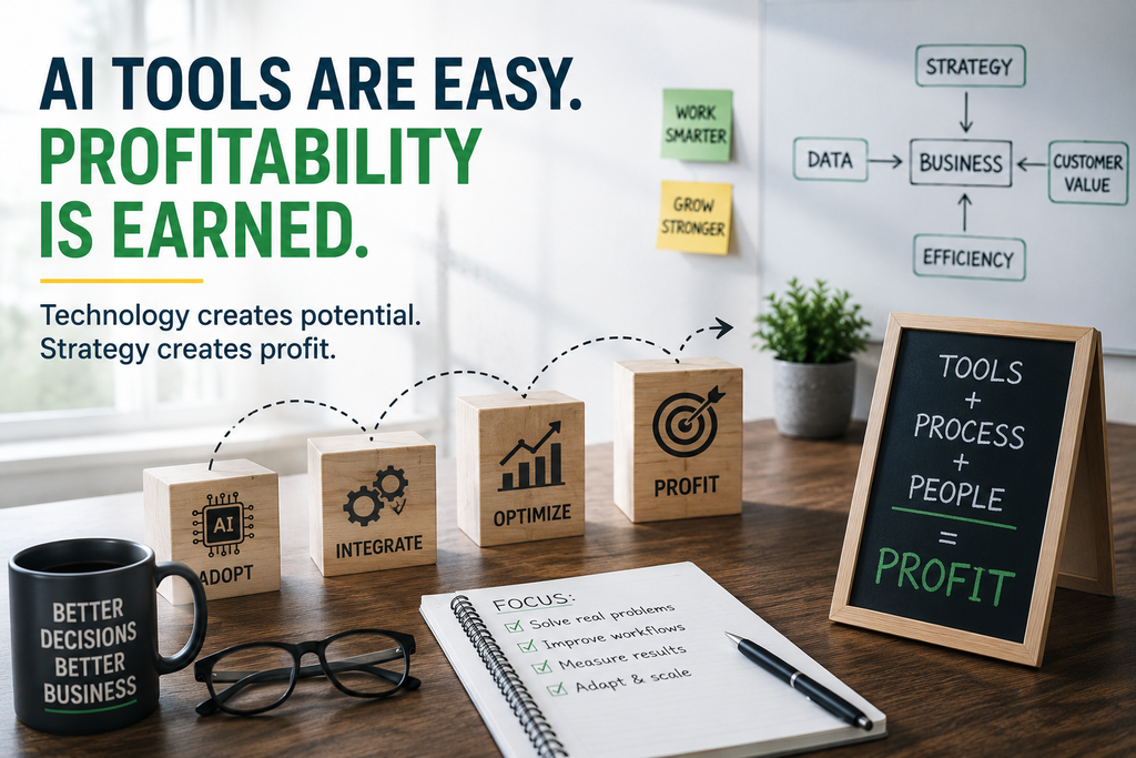 AI for small businesses showing how tools, processes and strategy can improve profitability