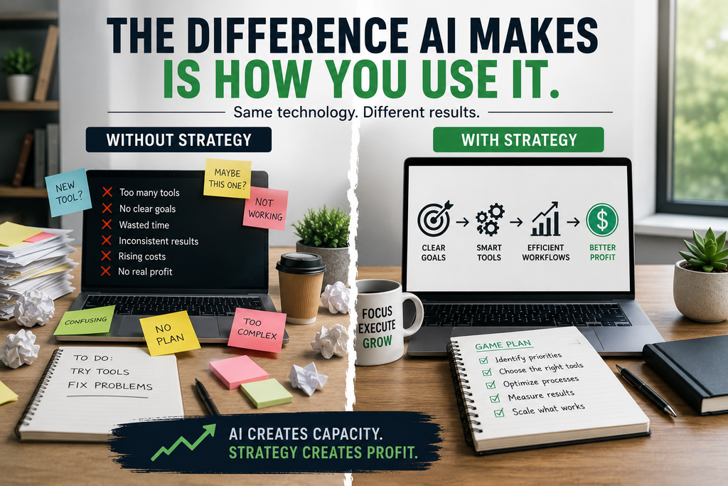Comparison of small business AI use without strategy and with a clear strategy for better results