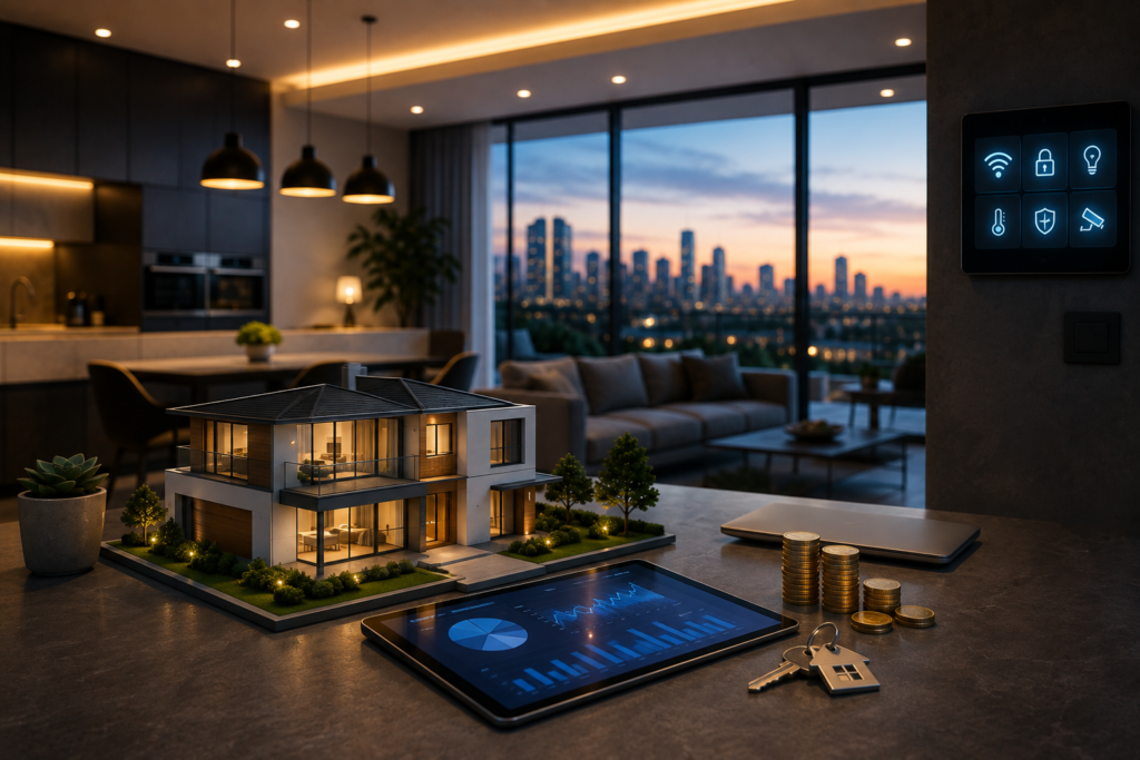 Real estate ecosystem showing residential, commercial and industrial properties and investment activity