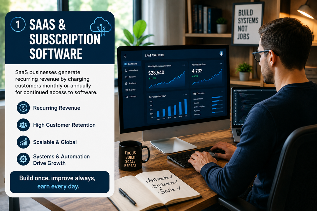 SaaS subscription software business generating recurring revenue through automated systems