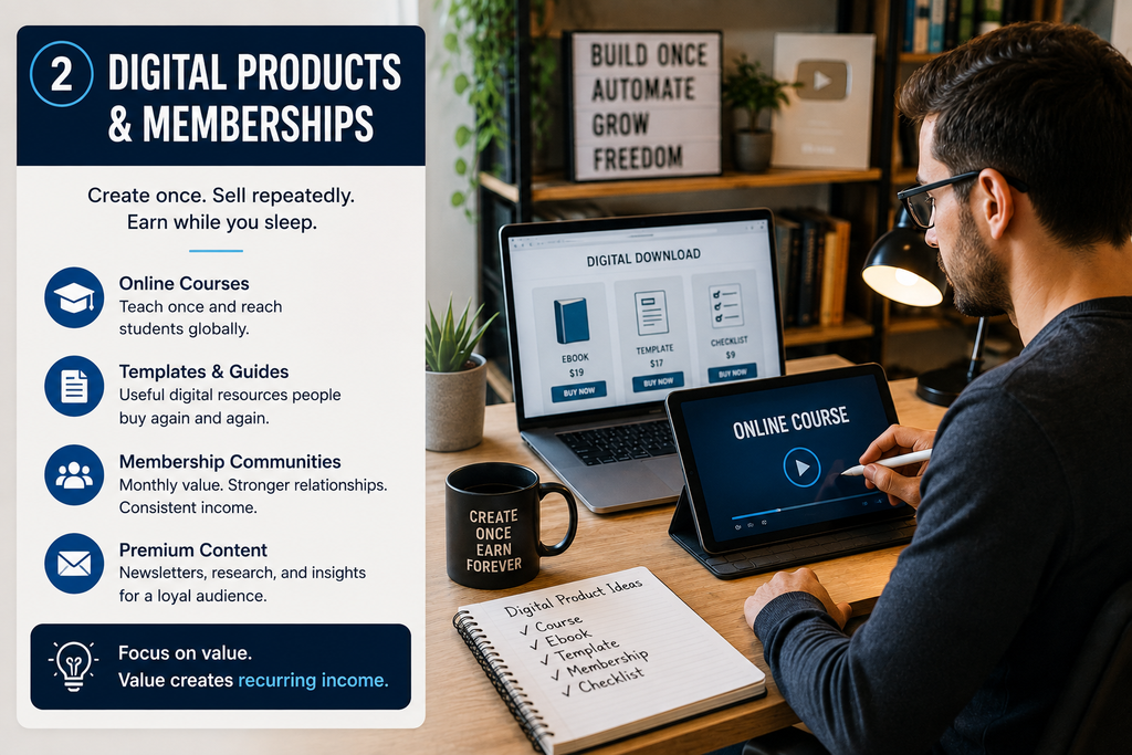 Digital products and membership business selling online courses templates and premium content
