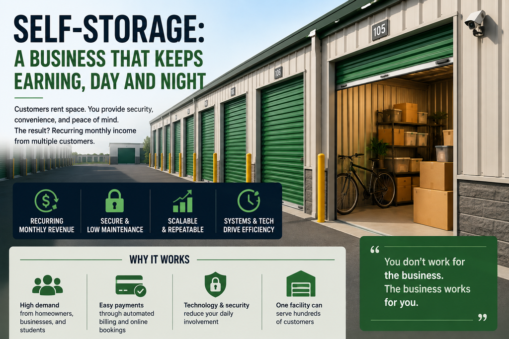 Self-storage facility generating recurring monthly rental income