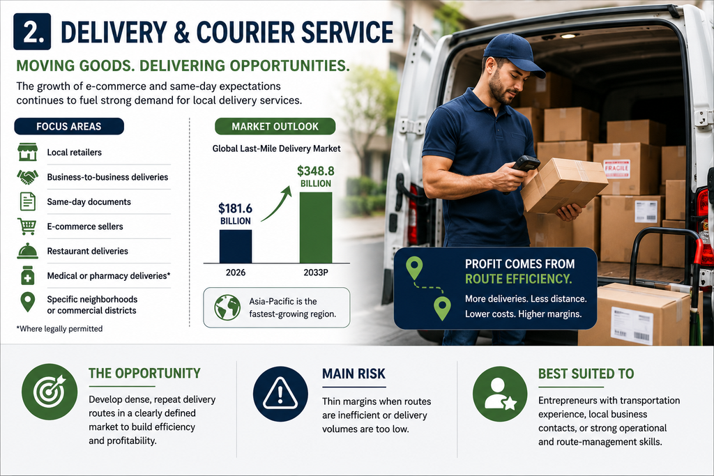 Delivery and courier service business showing local delivery opportunities and route efficiency