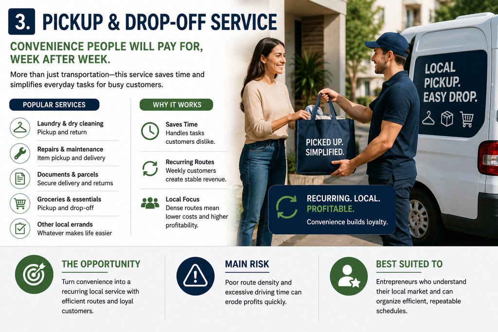 Pickup and drop-off service showing a local courier collecting items from a customer
