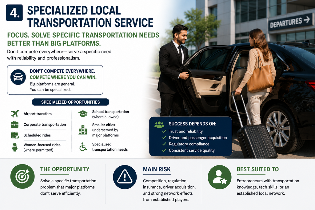 Specialized local transportation service showing an airport transfer between a driver and passenger