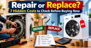 Repair or replace decision comparing the cost of fixing an old washing machine with buying a new one