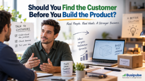 Customer before product approach showing an entrepreneur talking with a potential customer