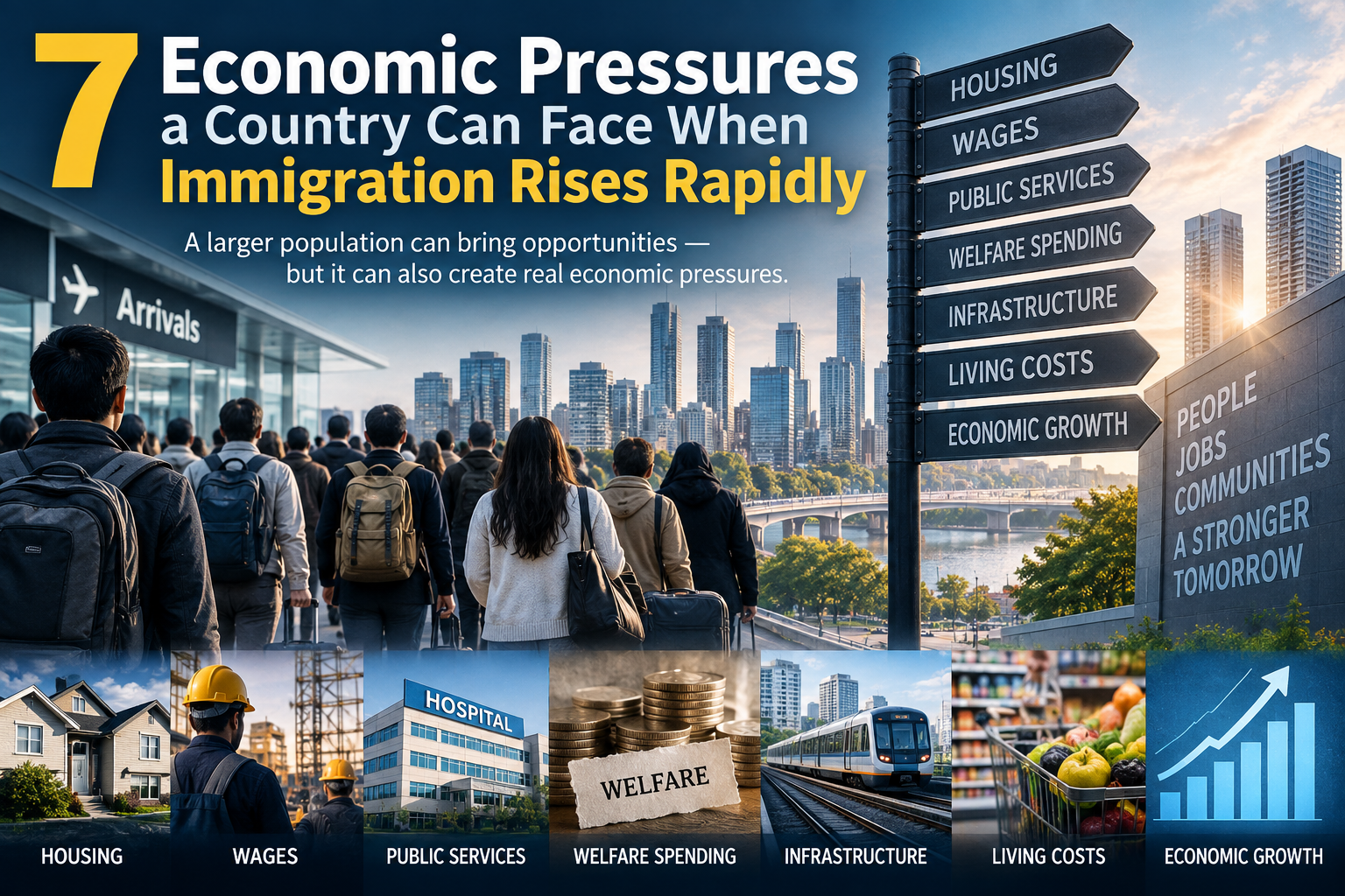 Economic pressures a country can face when immigration rises rapidly, including housing, wages, public services and infrastructure