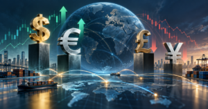 Currency strength shown through major global currencies and changing exchange rates