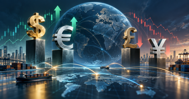 Currency strength shown through major global currencies and changing exchange rates