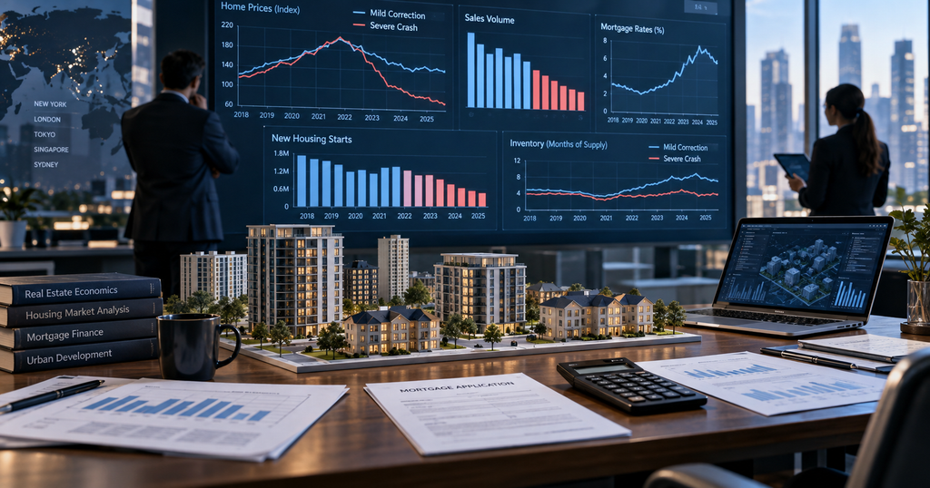 Housing market analysis comparing a mild property correction with a severe housing crash