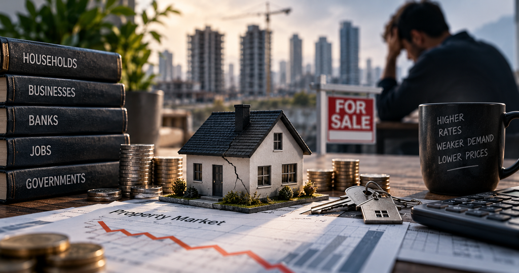 Falling property values, mortgage pressure and household financial stress during a housing downturn