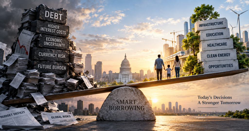 Smart government borrowing balancing debt risks against infrastructure, education, healthcare and economic opportunity