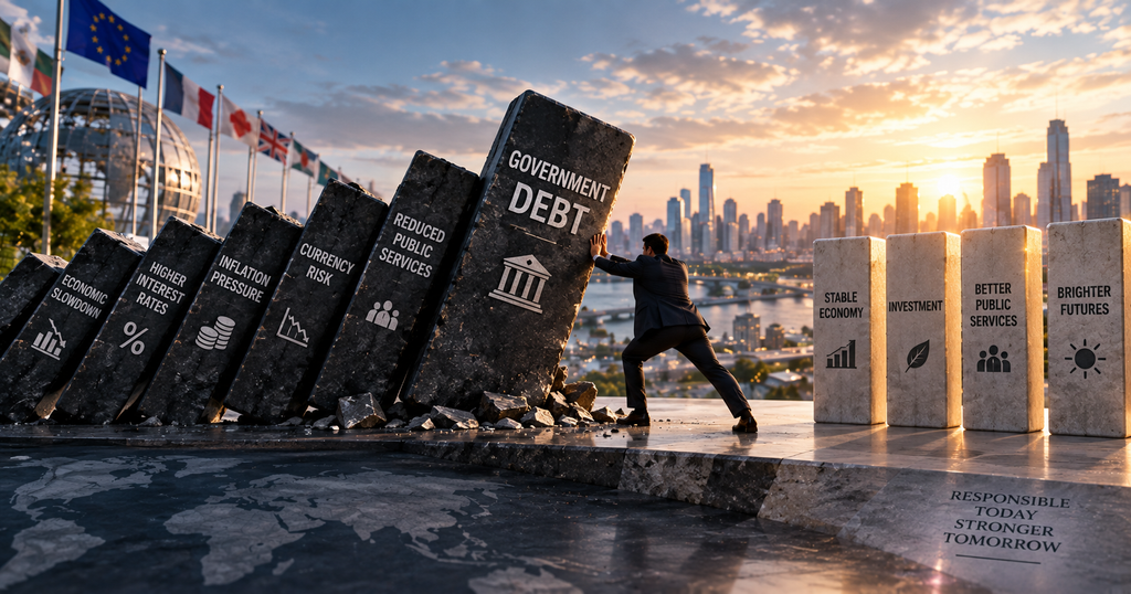 Government debt triggering economic risks including higher interest rates, inflation pressure, currency risk and reduced public services