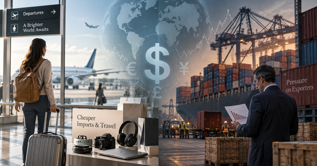 Strong currency benefits consumers with cheaper imports and travel while creating pressure on exporters