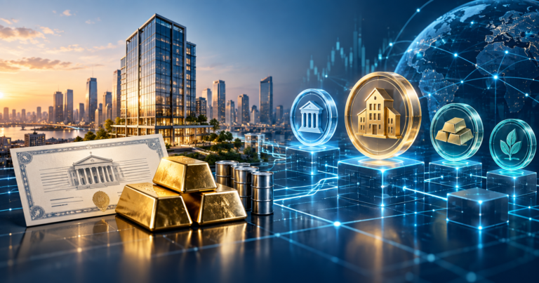 Real-world asset tokenization connecting real estate, bonds, gold and financial assets through blockchain technology