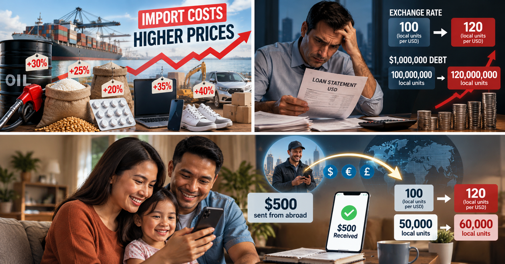 Family receiving more local currency from an overseas remittance after currency devaluation